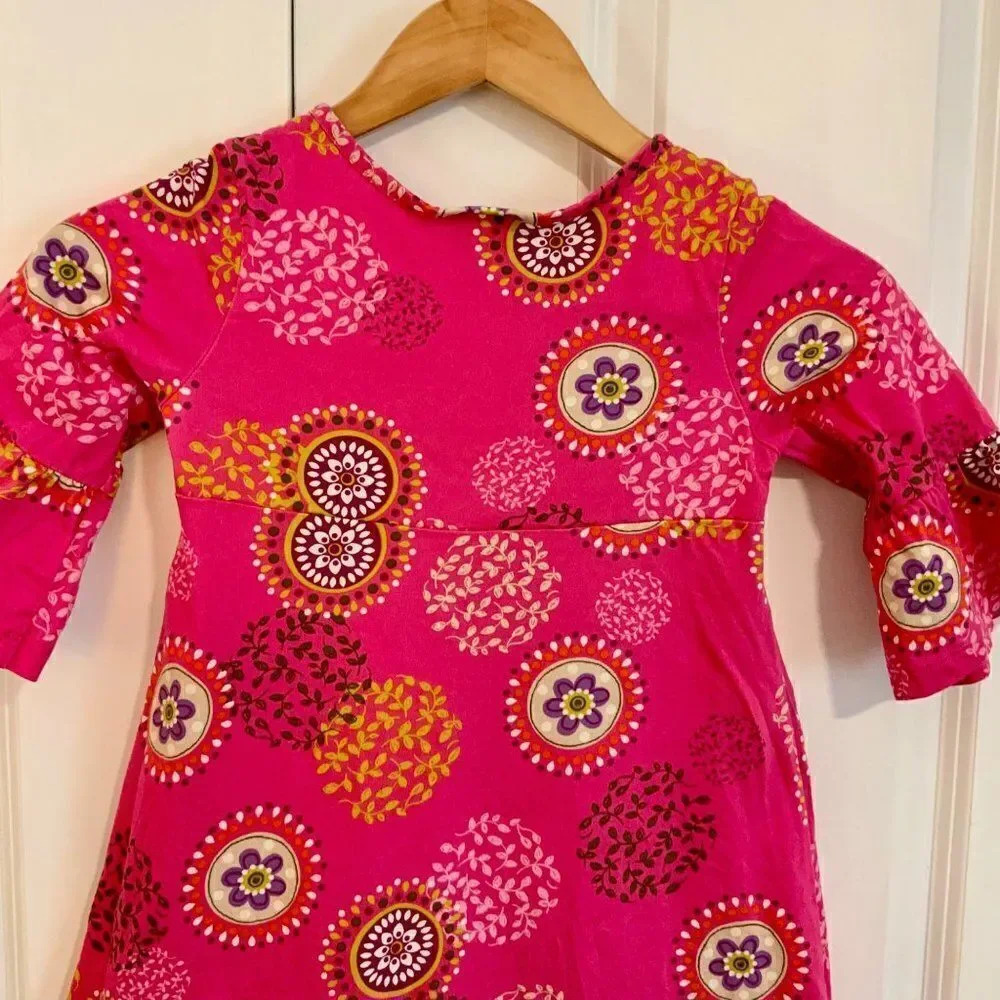 Hanna Andersson Girl’s Pink Medallion Print Bell Sleeve Cotton Dress Size 110 US